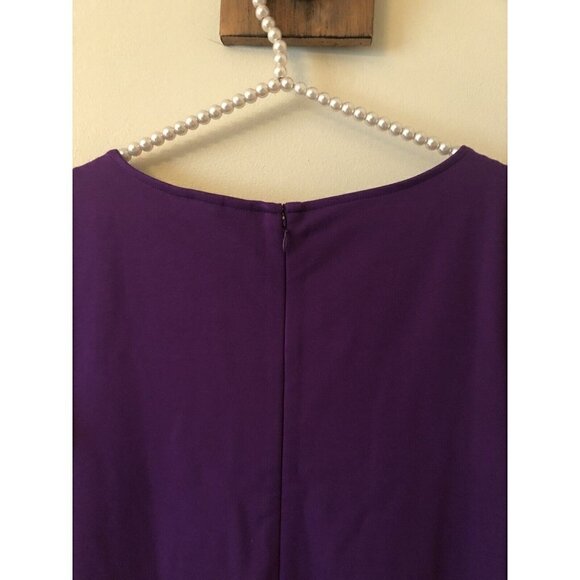 Lands End Petite Womens 10P Purple Shift Dress Ruffle Hem 3/4 Sleeve Pockets - Picture 5 of 8